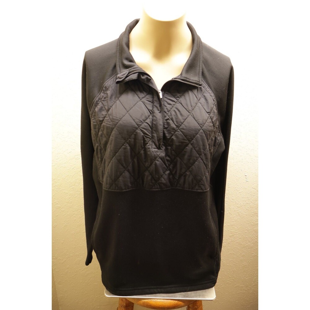 Avia Womens Black Quilted Quarter Zip Pullover Sweatshirt Size L  (13-14) Sporty